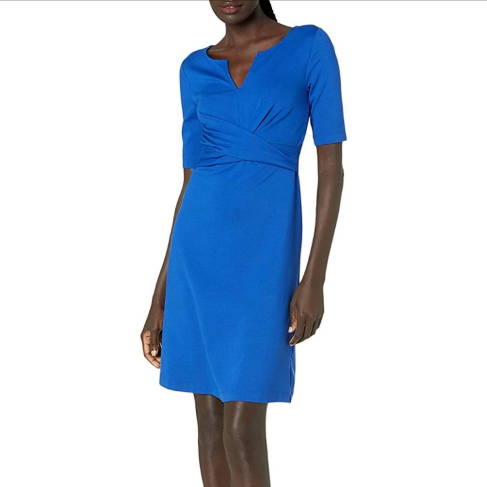 Lark & Ro Women's Half Sleeve Twist Front A-Line Dress - Cobalt Blue - Size 6